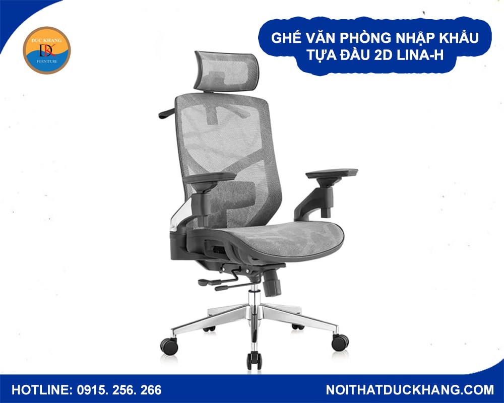 Ghế văn phòng nhập khẩu, tựa đầu 2D Lina-H