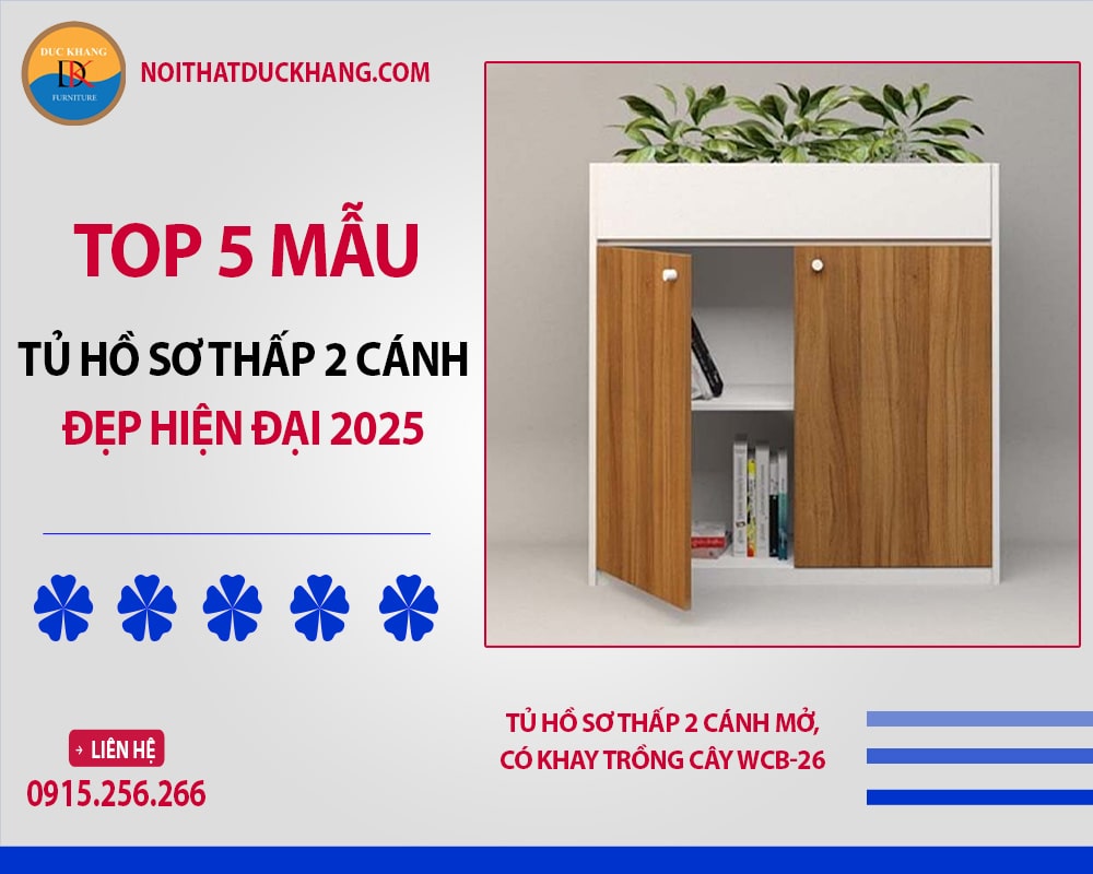 Tủ hồ sơ thấp 2 cánh mở, có khay trồng cây WCB-26