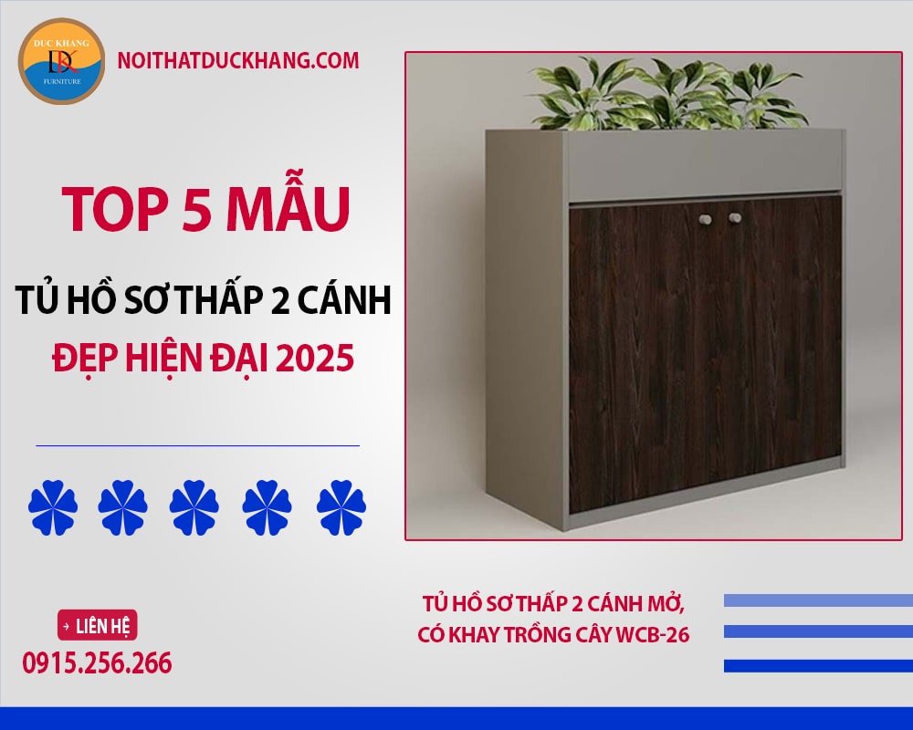Tủ hồ sơ thấp 2 cánh mở, có khay trồng cây WCB-26