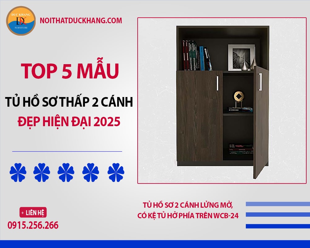 Tủ hồ sơ 2 cánh lửng mở, có kệ tủ hở phía trên WCB-24