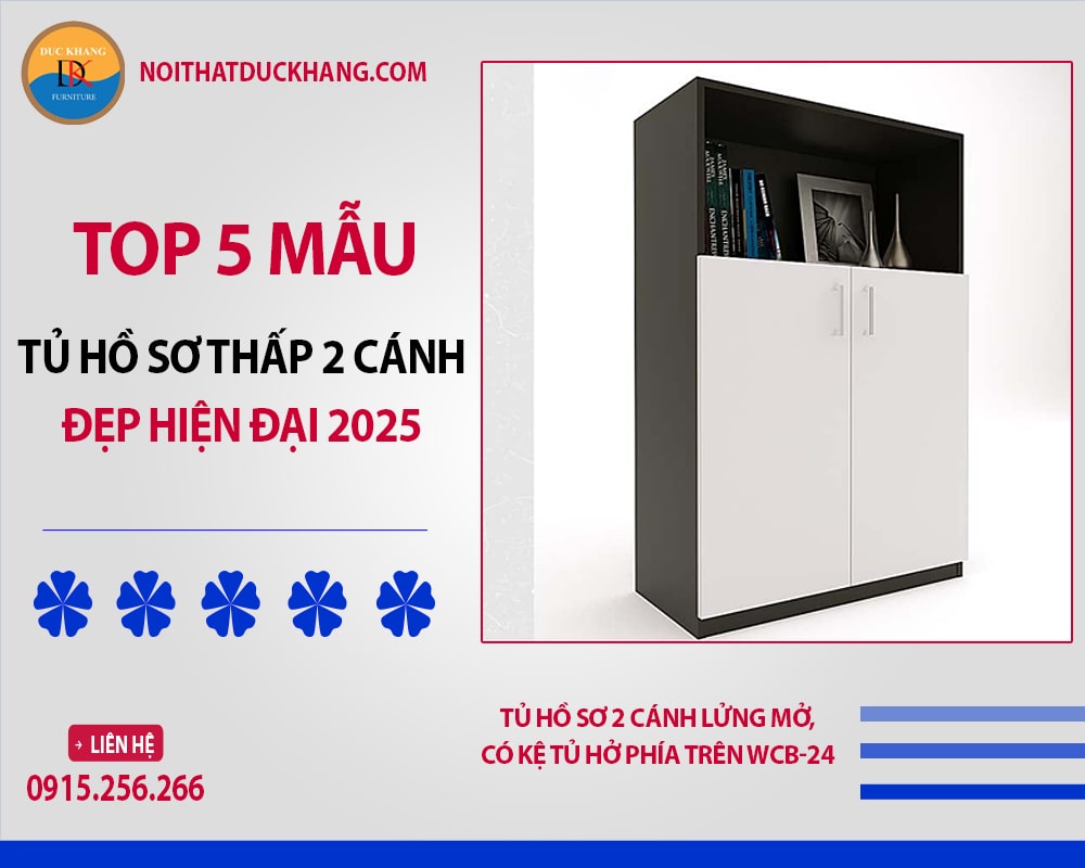 Tủ hồ sơ 2 cánh lửng mở, có kệ tủ hở phía trên WCB-24