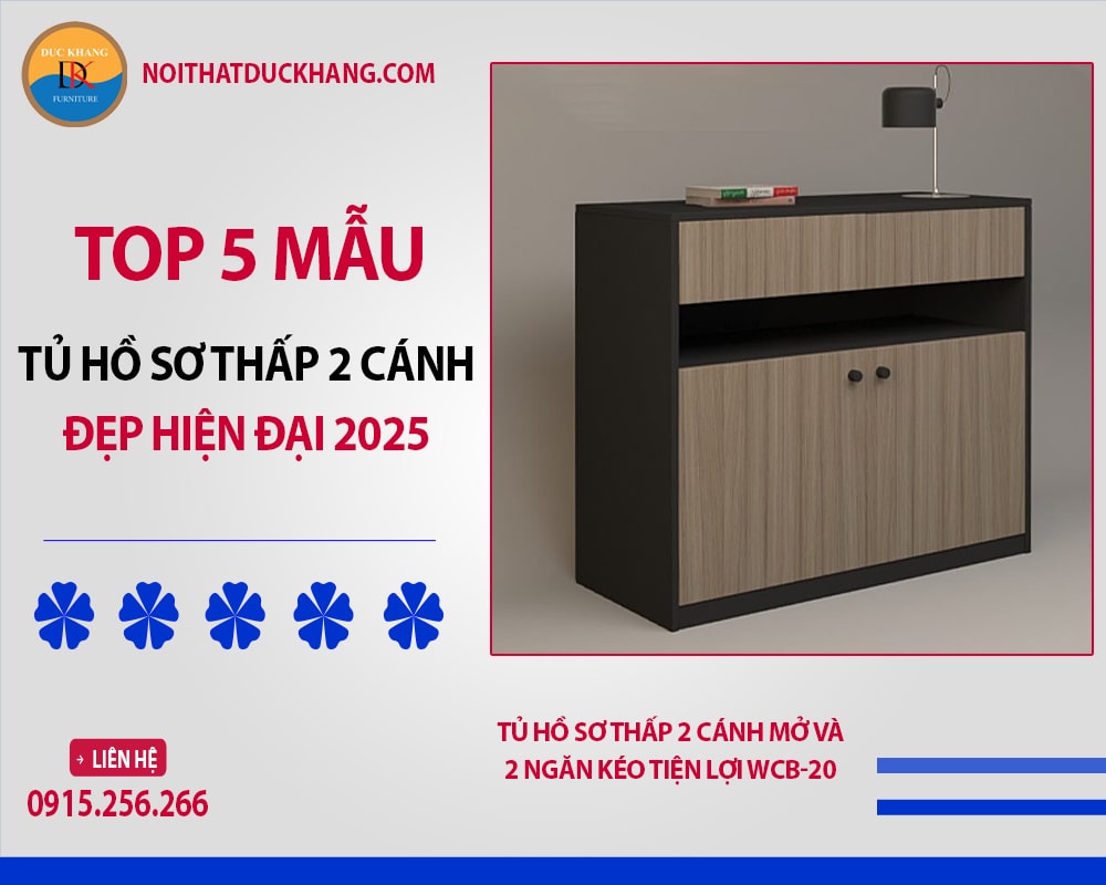Top 5 mẫu tủ hồ sơ thấp 2 cánh đẹp, hiện đại 2025 kèm báo giá