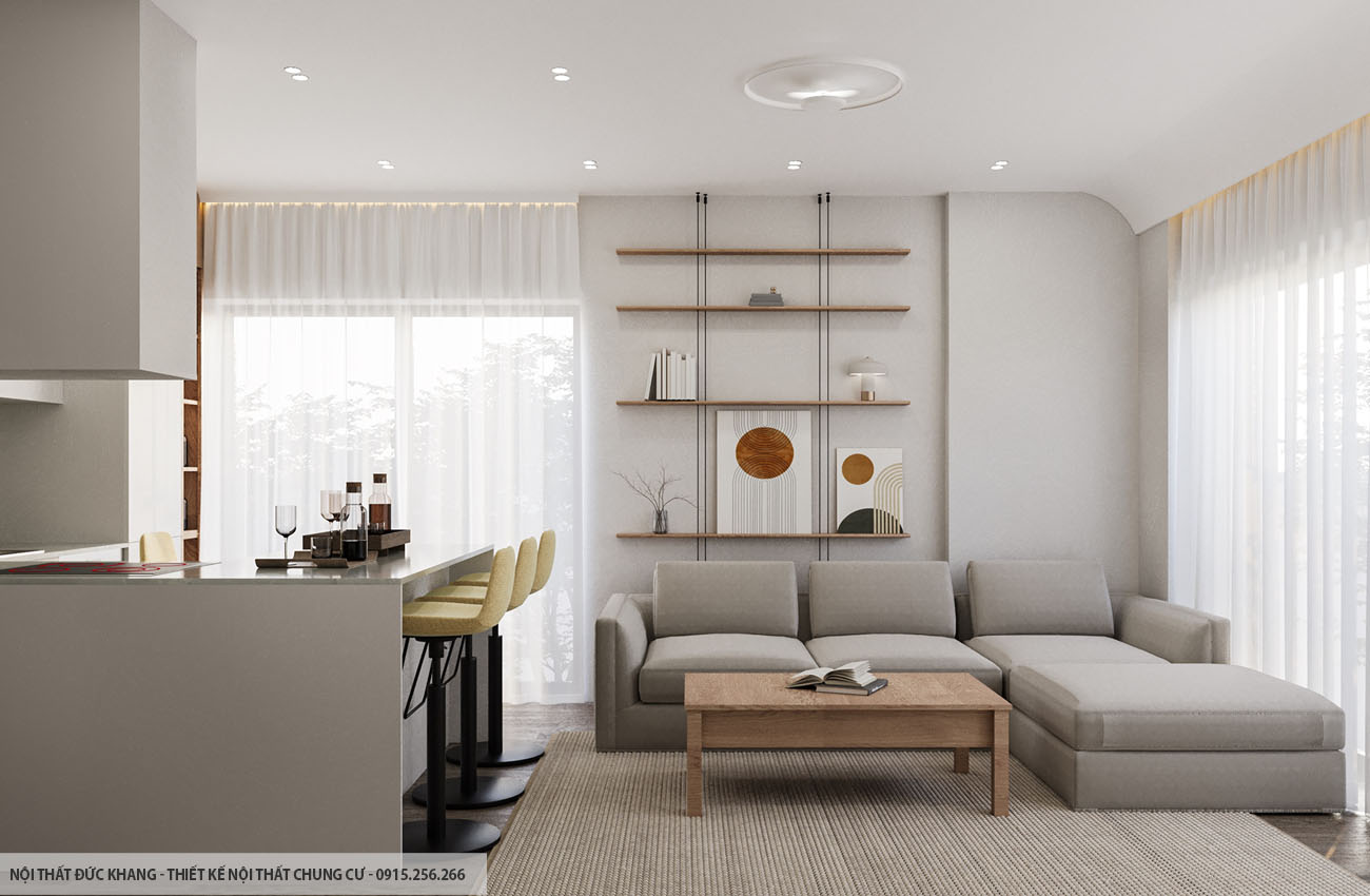 Mẫu 3: Thiết kế nội thất chung cư diện tích 45m2 – 1 phòng ngủ