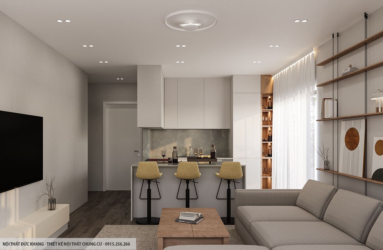 Mẫu 3: Thiết kế nội thất chung cư diện tích 45m2 – 1 phòng ngủ