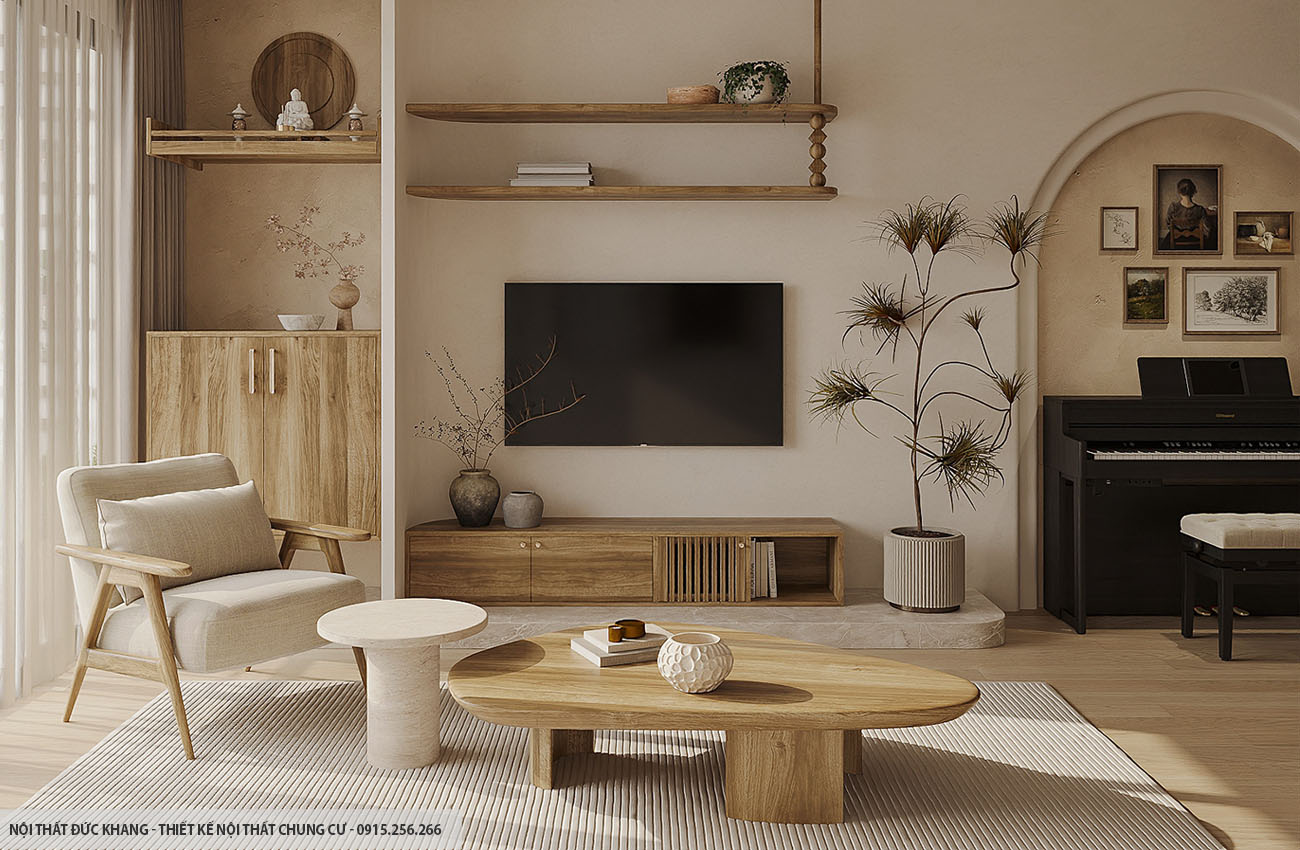 Mẫu 5: Thiết kế nội thất chung cư diện tích 50m2 – 2 phòng ngủ