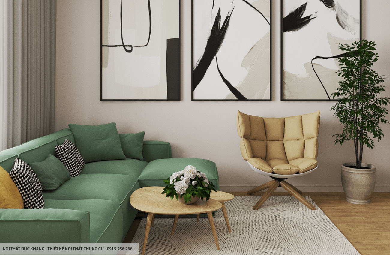 Mẫu 4: Thiết kế nội thất chung cư diện tích 50m2 – 2 phòng ngủ