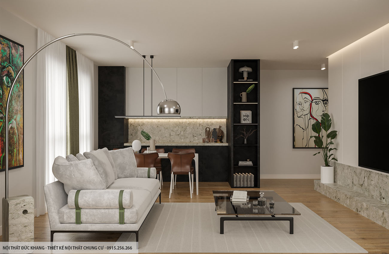 Mẫu 6: Thiết kế nội thất chung cư diện tích 54m2 – 2 phòng ngủ