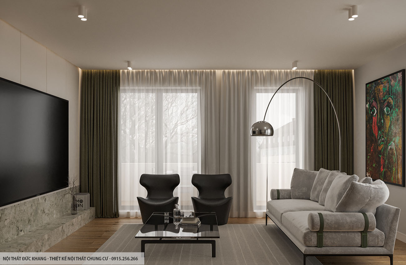 Mẫu 6: Thiết kế nội thất chung cư diện tích 54m2 – 2 phòng ngủ