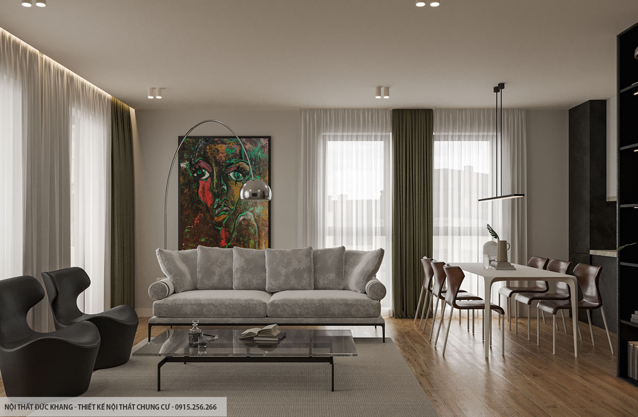 Mẫu 6: Thiết kế nội thất chung cư diện tích 54m2 – 2 phòng ngủ