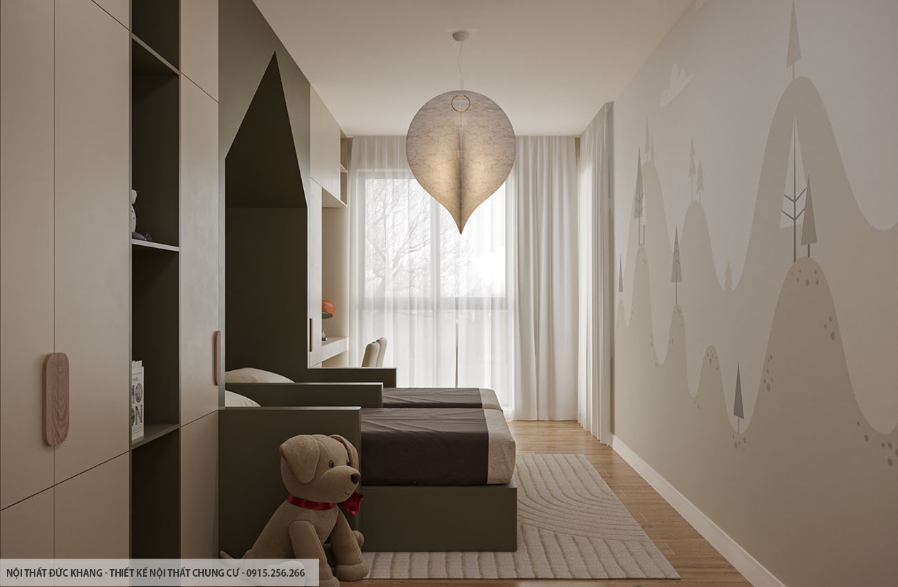 Mẫu 6: Thiết kế nội thất chung cư diện tích 54m2 – 2 phòng ngủ