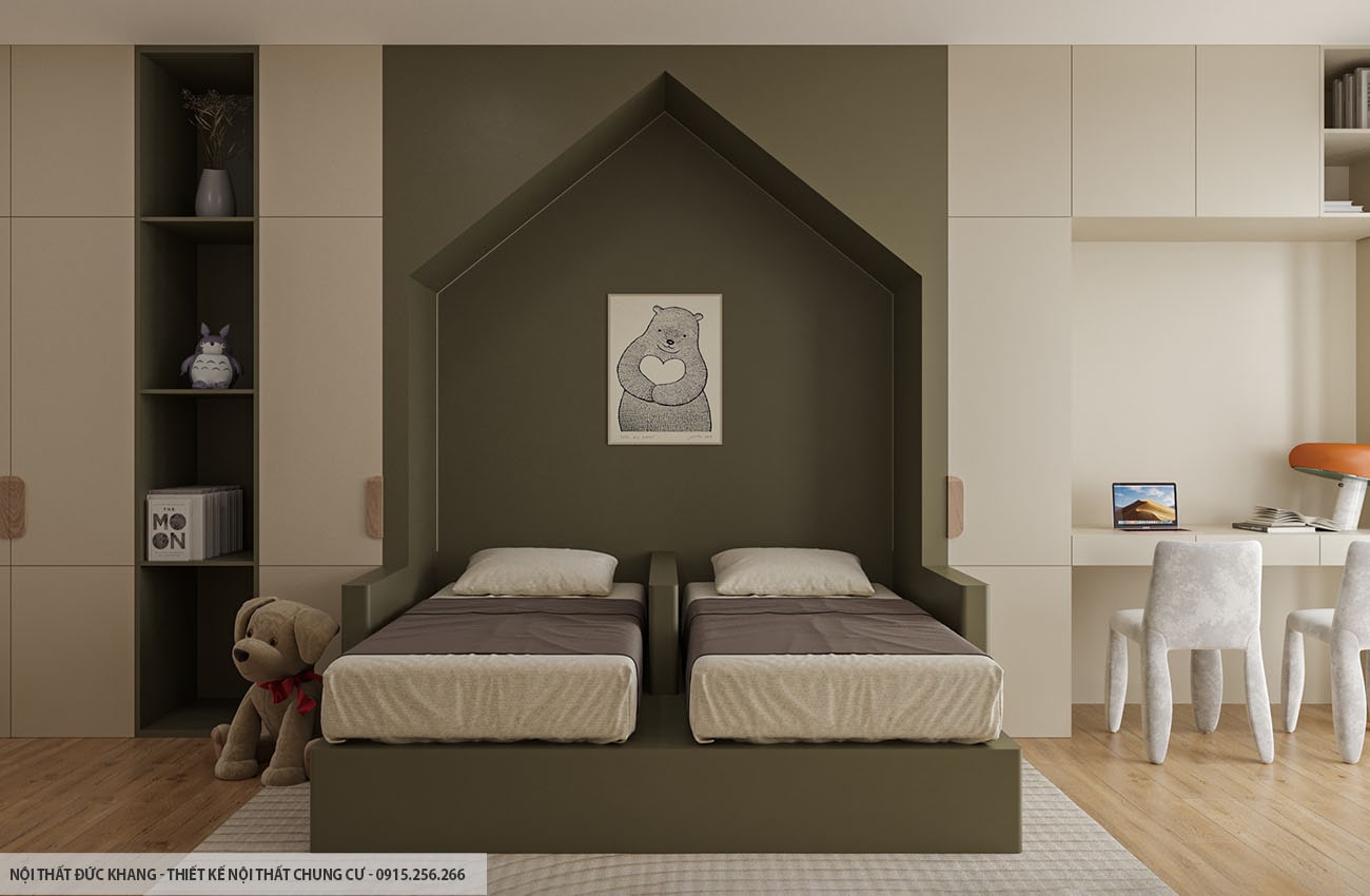 Mẫu 6: Thiết kế nội thất chung cư diện tích 54m2 – 2 phòng ngủ