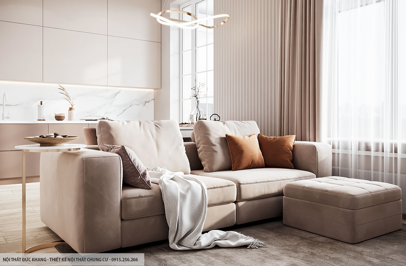 Mẫu 7: Thiết kế nội thất chung cư diện tích 55m2 – 2 phòng ngủ