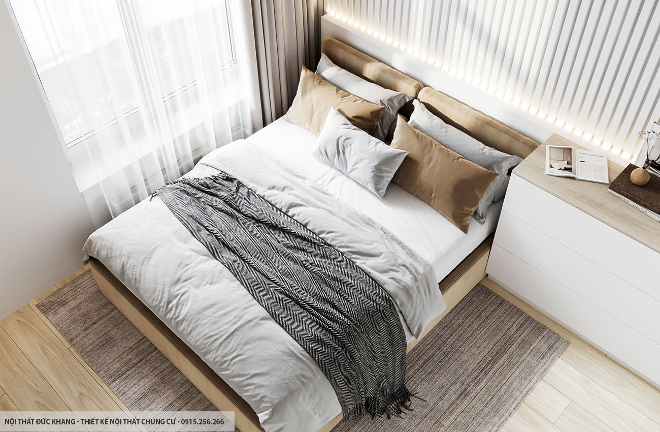 Mẫu 7: Thiết kế nội thất chung cư diện tích 55m2 – 2 phòng ngủ