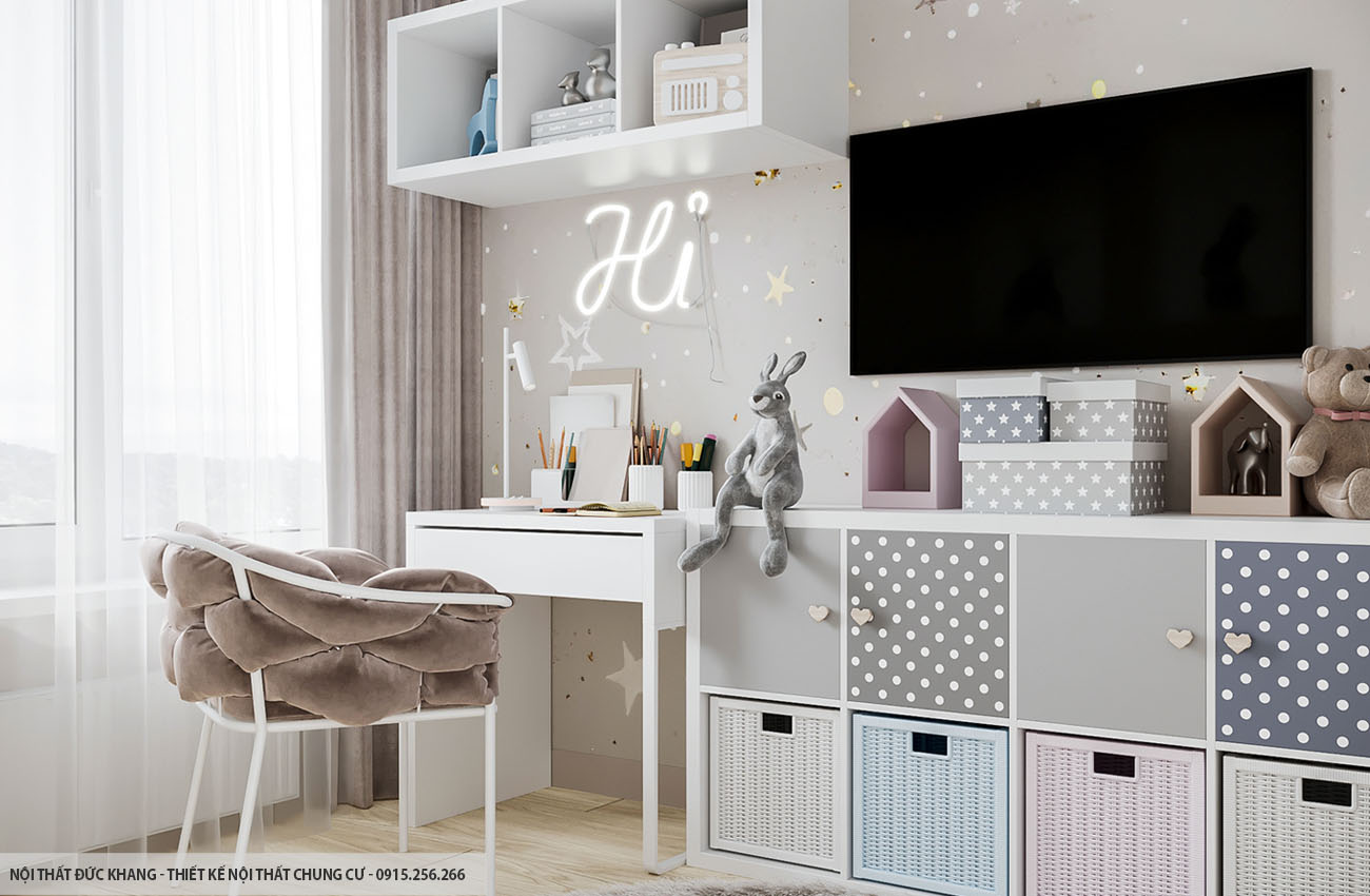 Mẫu 7: Thiết kế nội thất chung cư diện tích 55m2 – 2 phòng ngủ