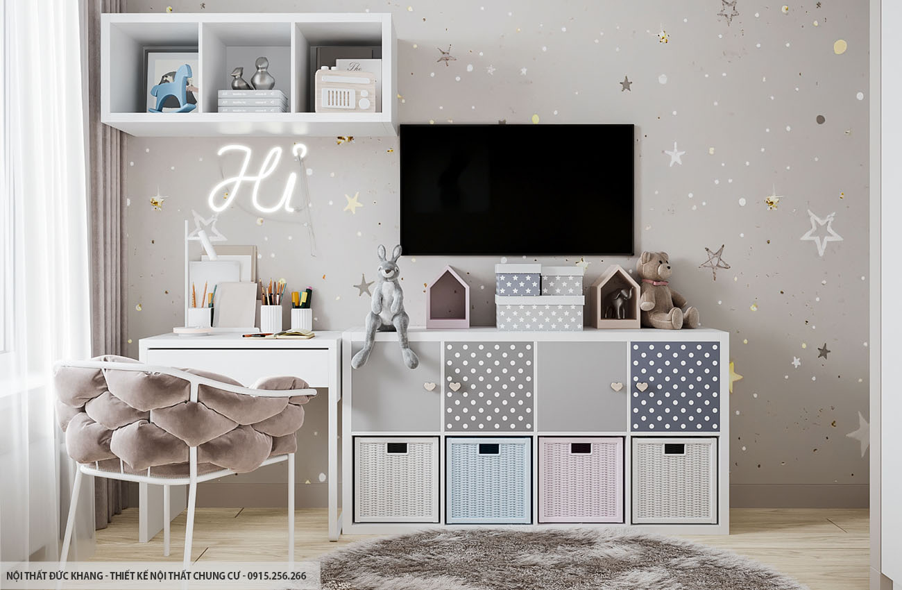 Mẫu 7: Thiết kế nội thất chung cư diện tích 55m2 – 2 phòng ngủ