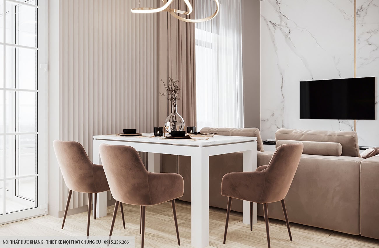 Mẫu 7: Thiết kế nội thất chung cư diện tích 55m2 – 2 phòng ngủ