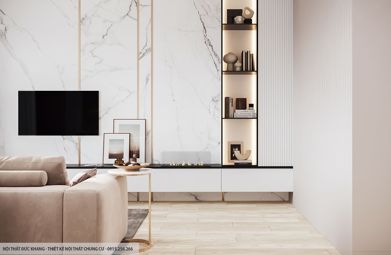 Mẫu 7: Thiết kế nội thất chung cư diện tích 55m2 – 2 phòng ngủ