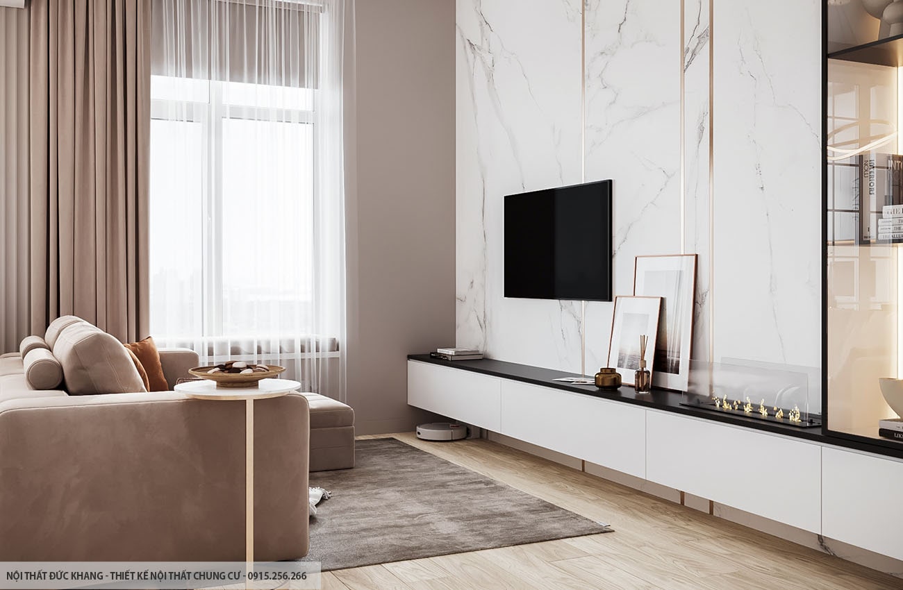 Mẫu 7: Thiết kế nội thất chung cư diện tích 55m2 – 2 phòng ngủ