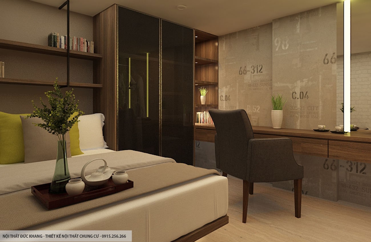 Mẫu 8: Thiết kế nội thất chung cư diện tích 56m2 – 2 phòng ngủ