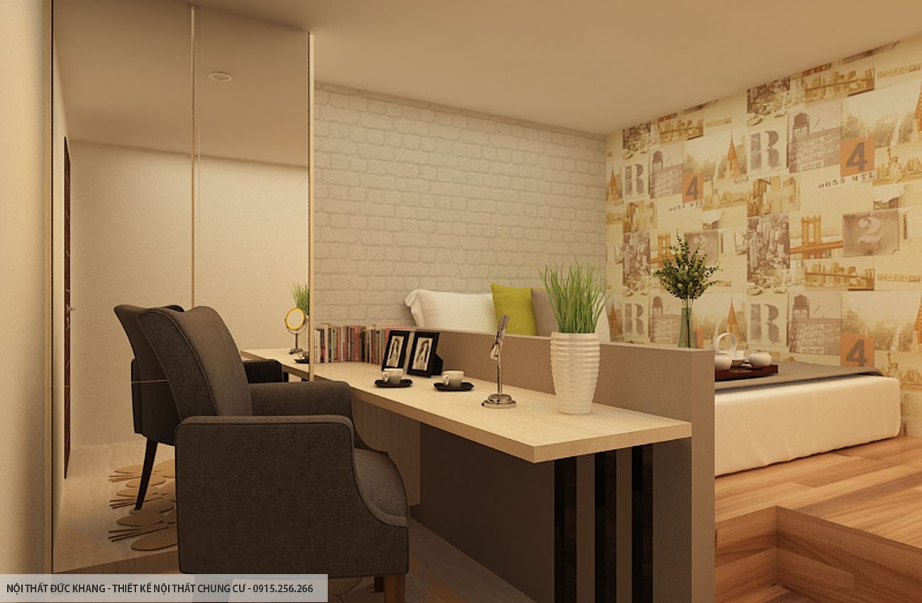 Mẫu 8: Thiết kế nội thất chung cư diện tích 56m2 – 2 phòng ngủ