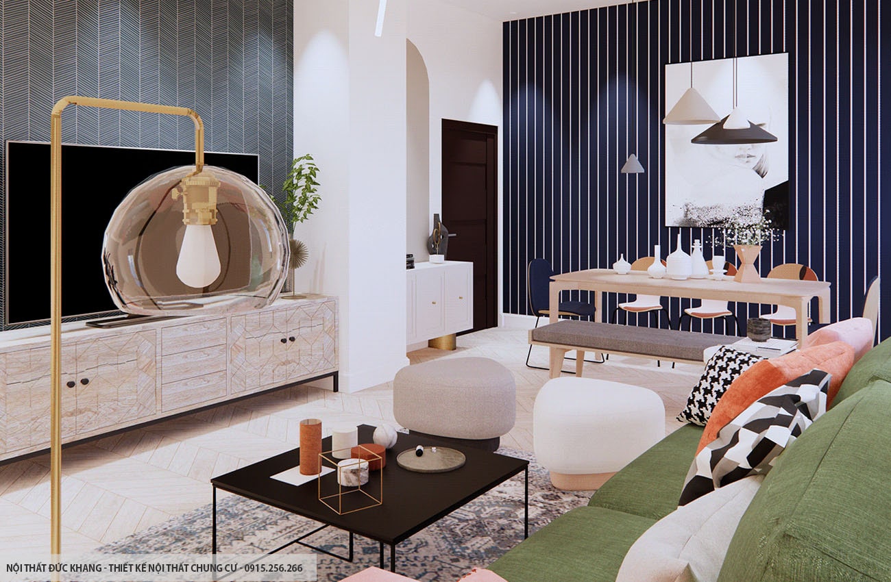 Mẫu 9: Thiết kế nội thất chung cư diện tích 58m2 – 2 phòng ngủ