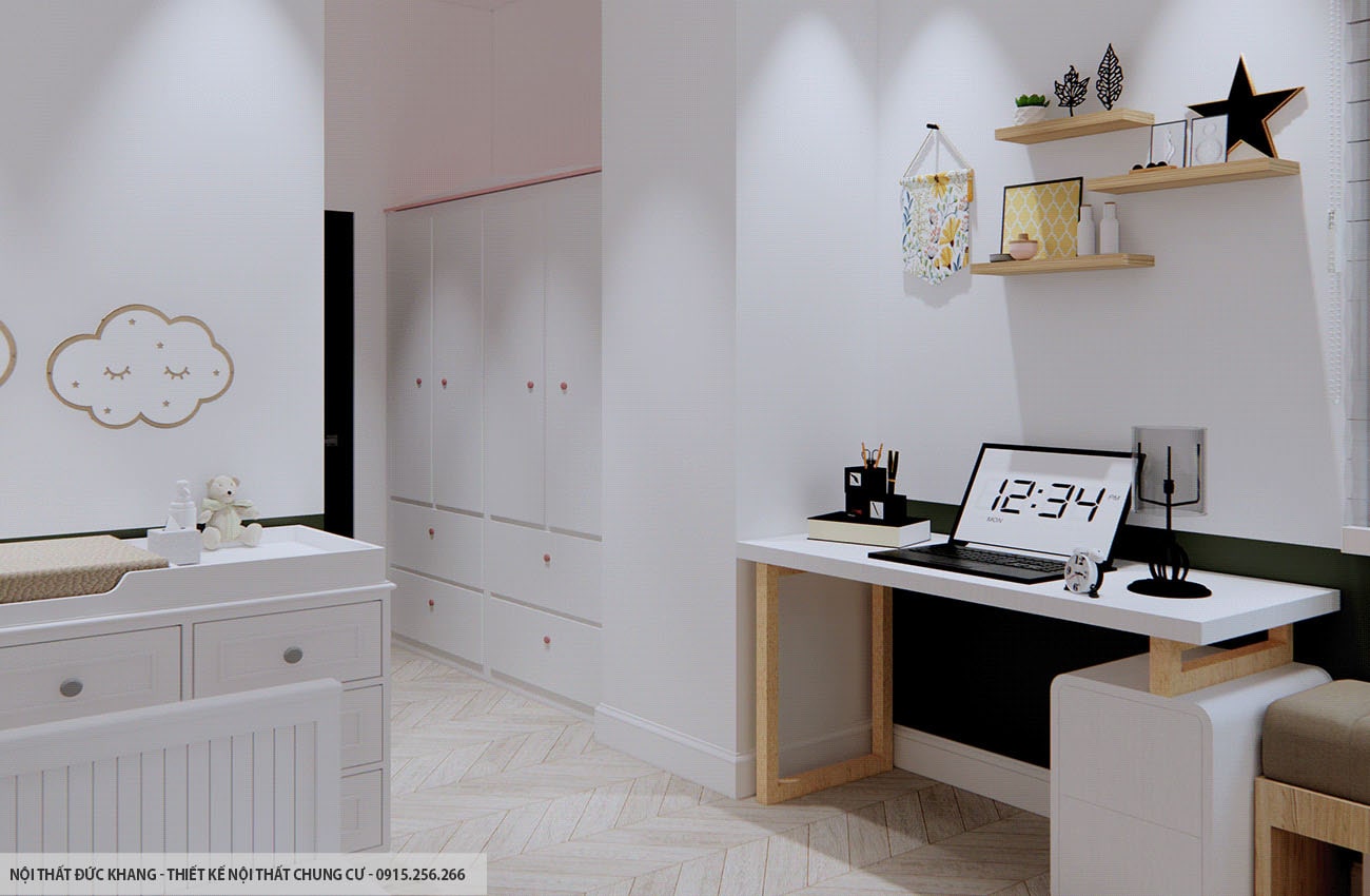 Mẫu 9: Thiết kế nội thất chung cư diện tích 58m2 – 2 phòng ngủ