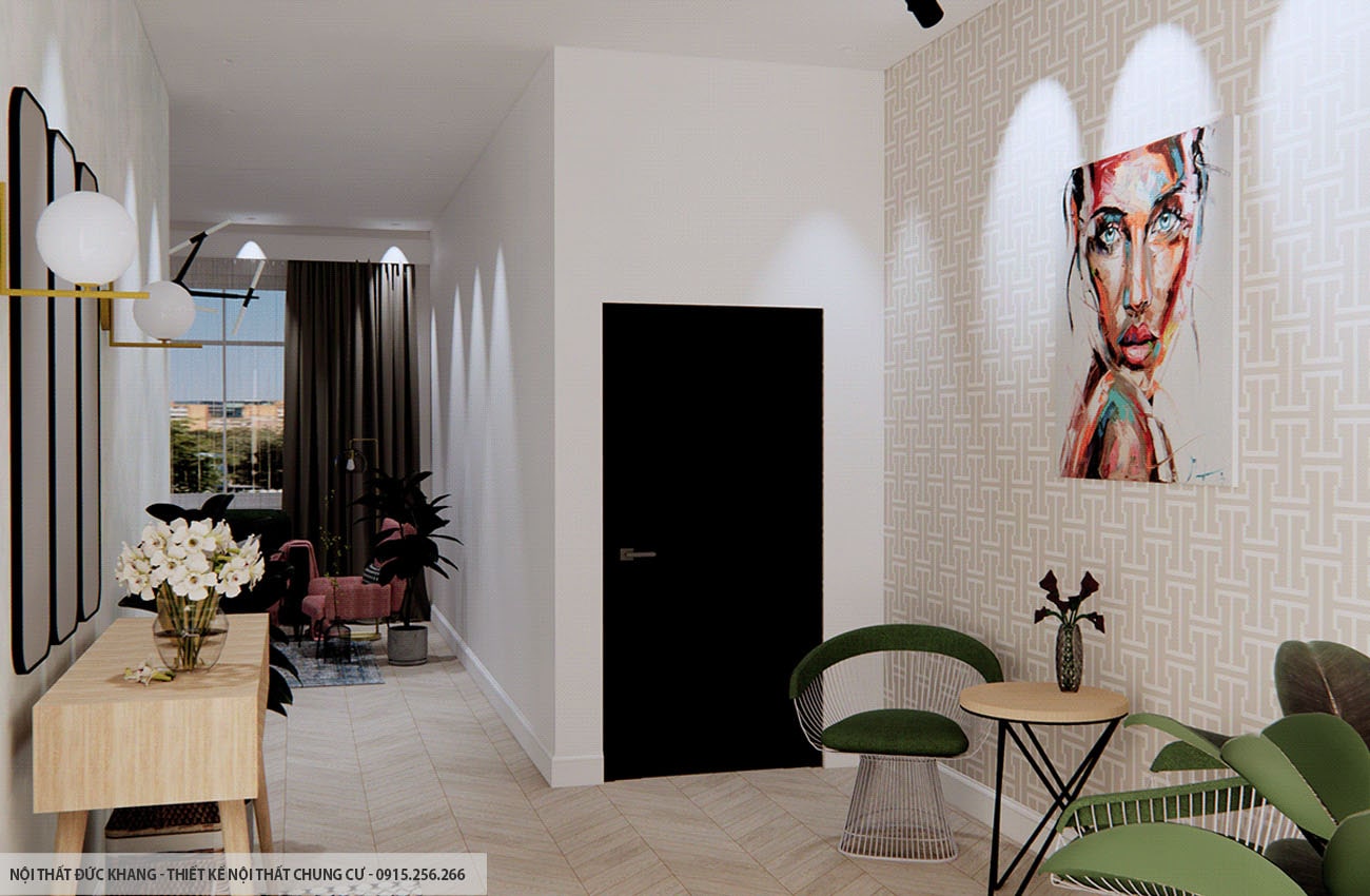 Mẫu 9: Thiết kế nội thất chung cư diện tích 58m2 – 2 phòng ngủ