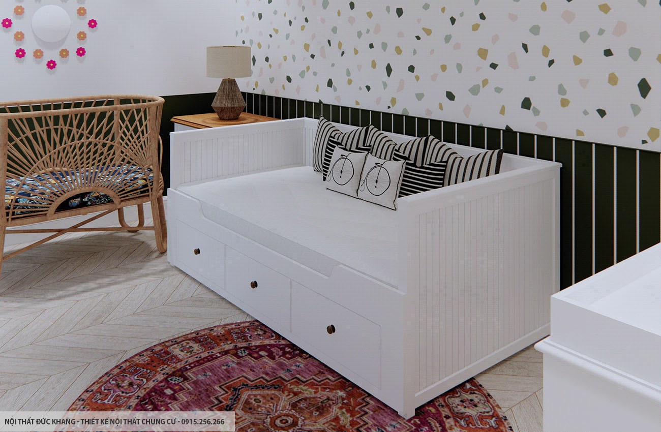 Mẫu 9: Thiết kế nội thất chung cư diện tích 58m2 – 2 phòng ngủ