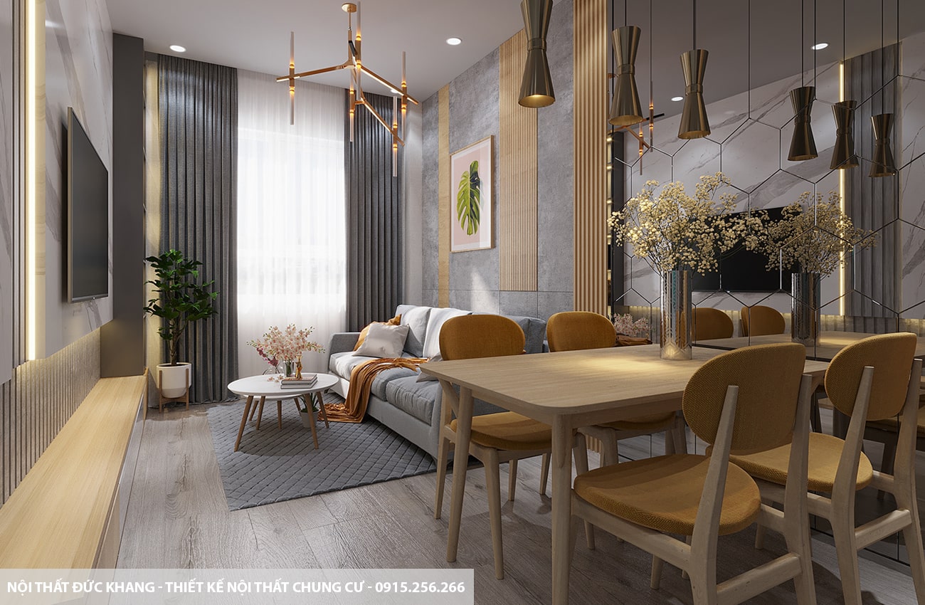 Mẫu 11: Thiết kế nội thất chung cư diện tích 63m2 – 2 phòng ngủ