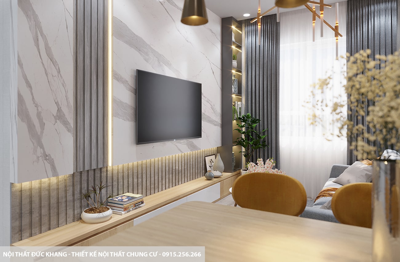 Mẫu 11: Thiết kế nội thất chung cư diện tích 63m2 – 2 phòng ngủ