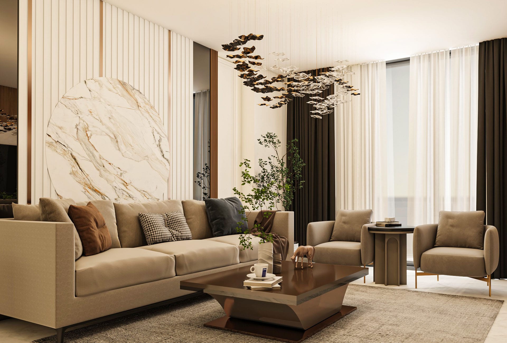 Mẫu nội thất phòng khách chung cư đẹp, phong cách, sang trọng