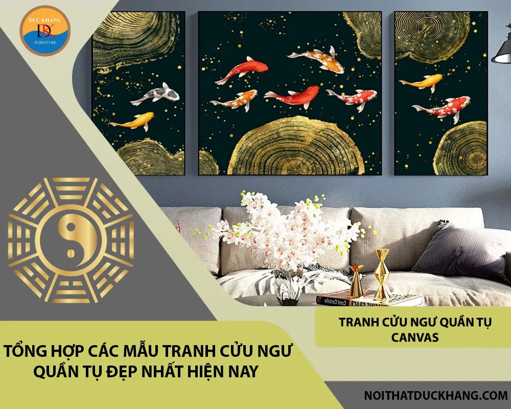 Tranh cửu ngư quần tụ canvas Tranh cửu ngư quần tụ canvas