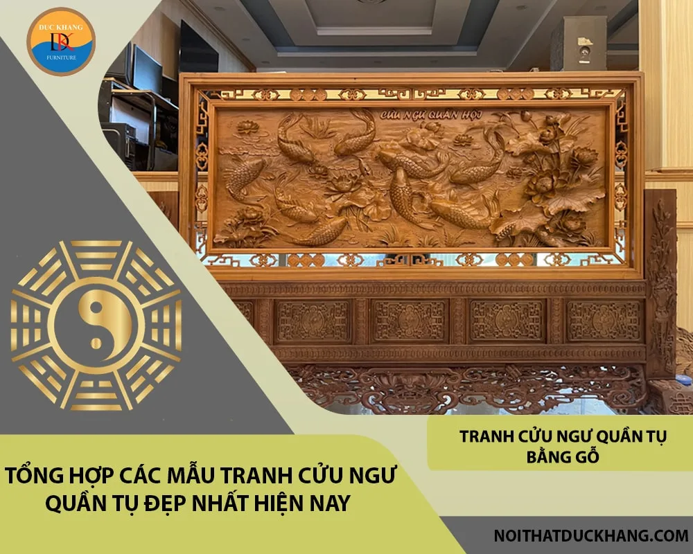 Tranh cửu ngư quần tụ bằng gỗ Tranh cửu ngư quần tụ bằng gỗ