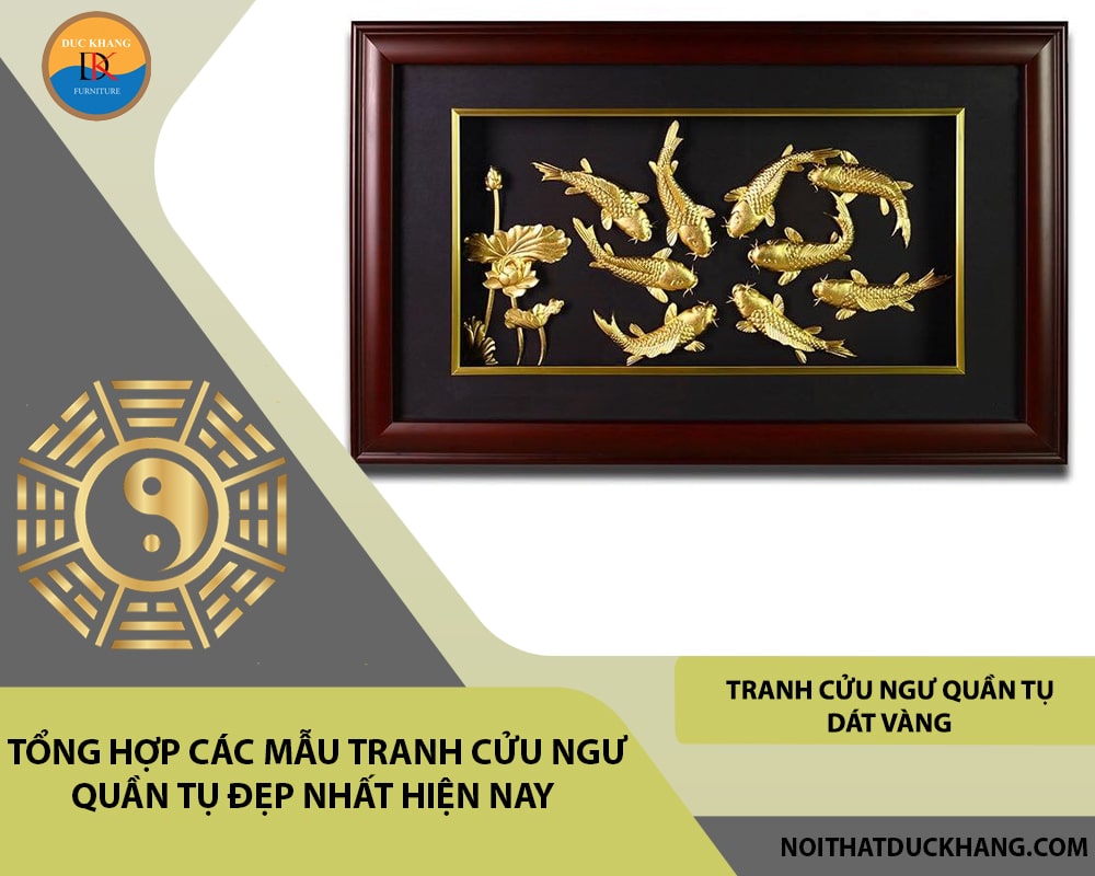 Tranh cửu ngư quần tụ dát vàng