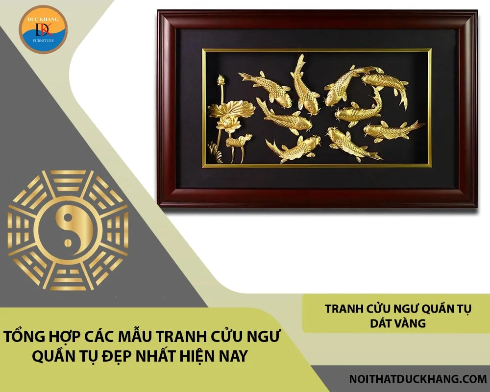 Tranh cửu ngư quần tụ dát vàng Tranh cửu ngư quần tụ dát vàng