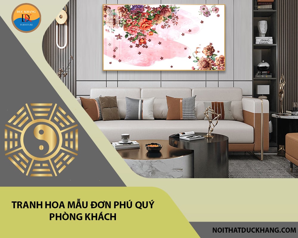 Tranh hoa mẫu đơn phú quý phòng khách