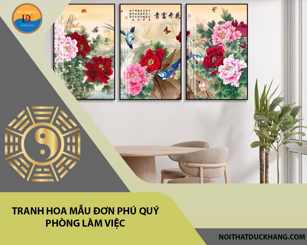 Tranh hoa mẫu đơn phú quý phòng làm việc