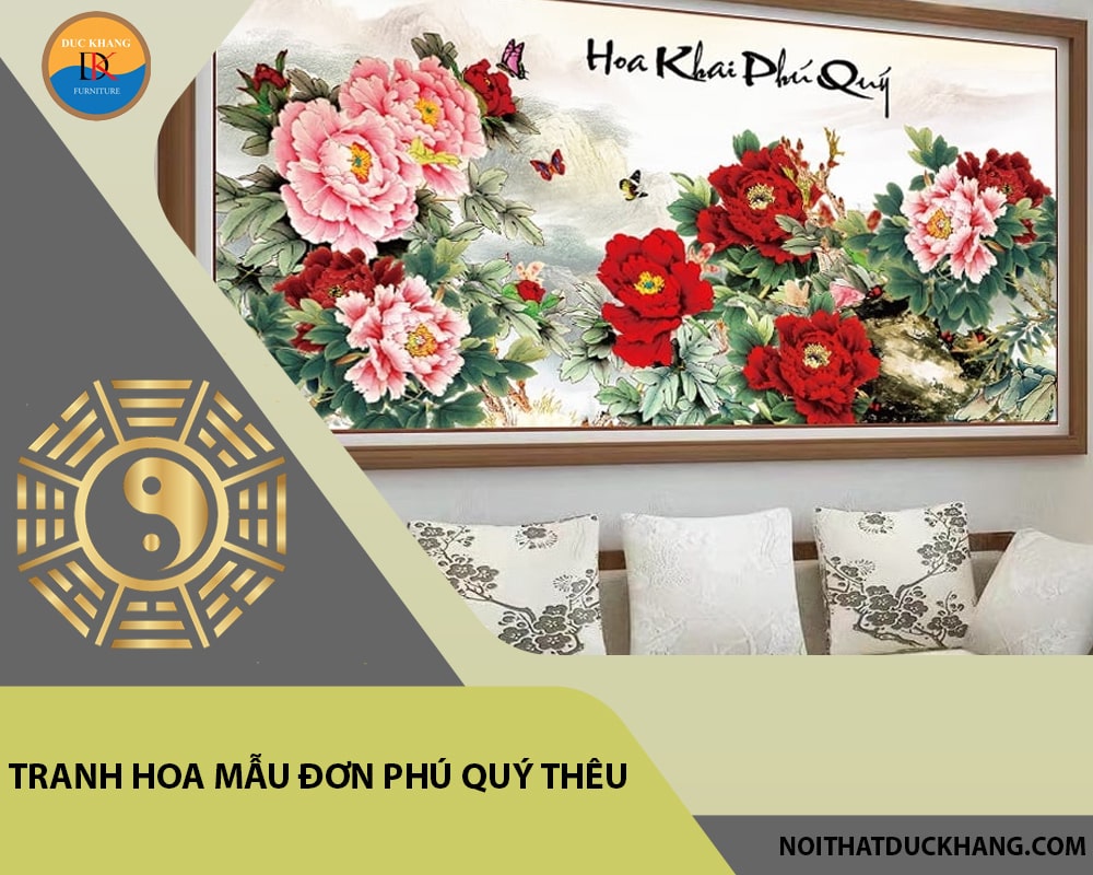 Tranh hoa mẫu đơn phú quý thêu