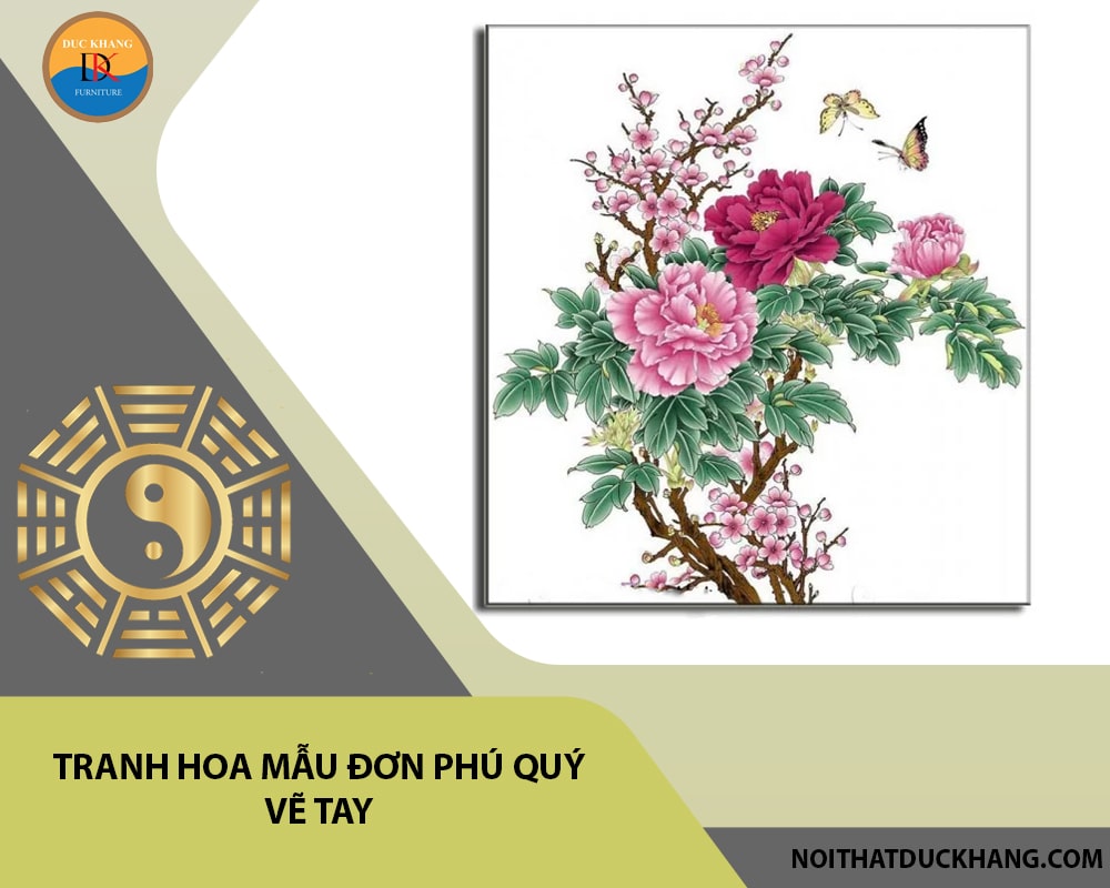 Tranh hoa mẫu đơn phú quý vẽ tay