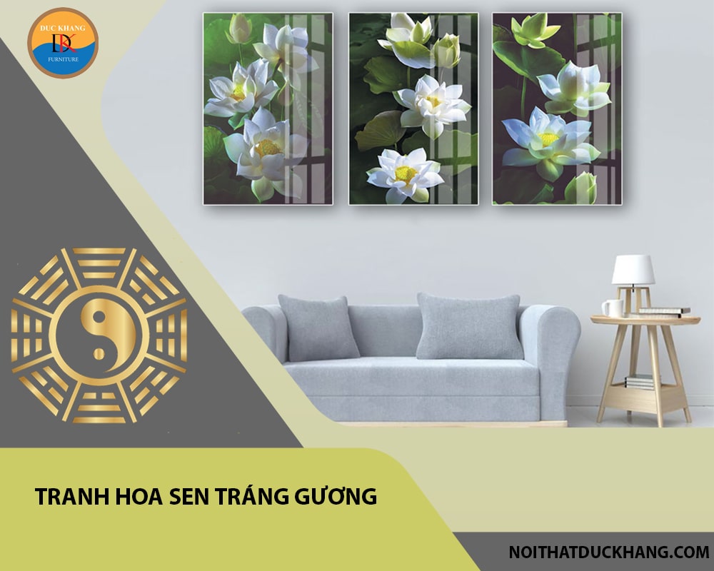 Tranh hoa sen tráng gương