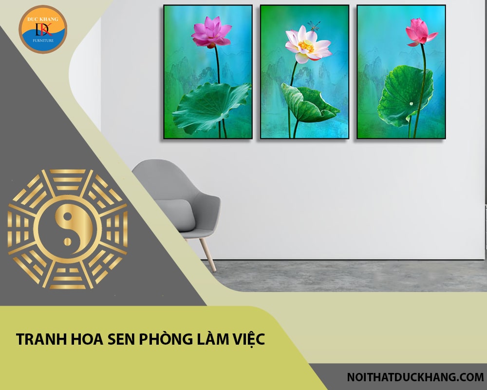 Tranh hoa sen phòng làm việc