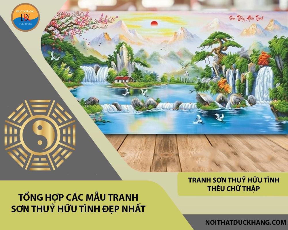 Tranh sơn thuỷ hữu tình thêu chữ thập