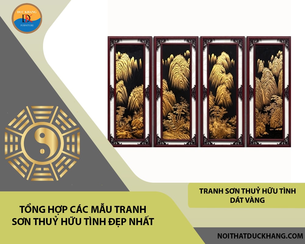 Tranh sơn thuỷ hữu tình dát vàng