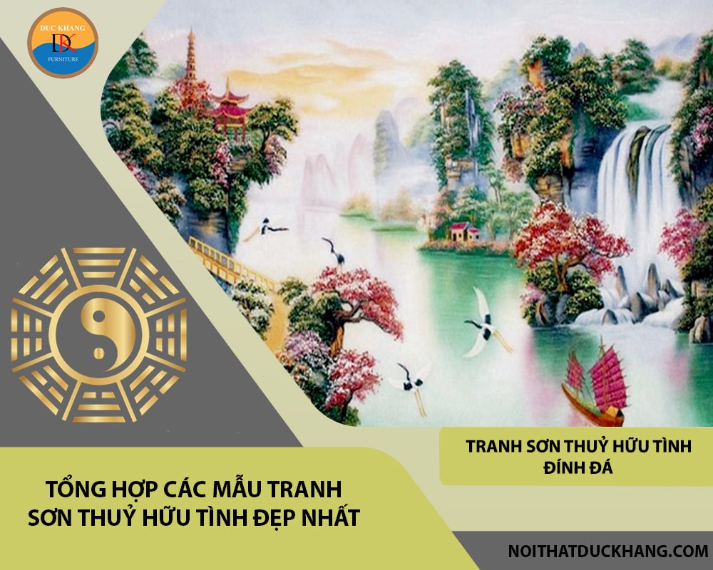 Tranh sơn thuỷ hữu tình đính đá