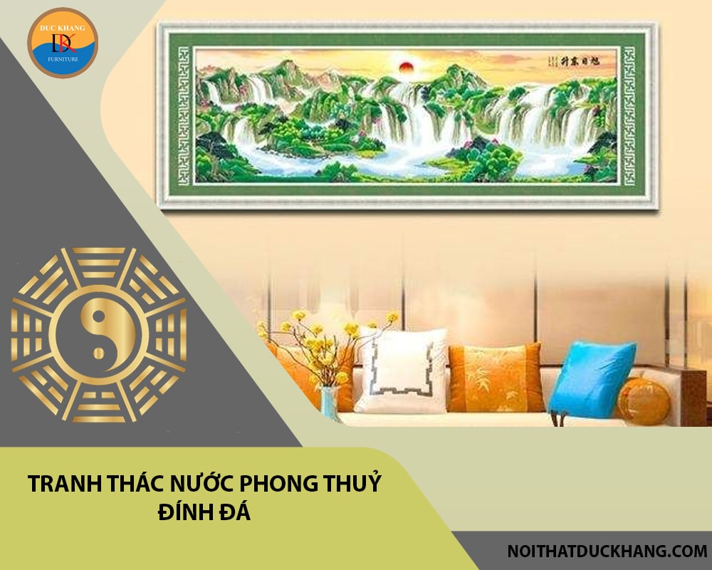 Tranh thác nước phong thuỷ đính đá Tranh thác nước phong thuỷ hợp tuổi nào? Treo hướng nào tốt?