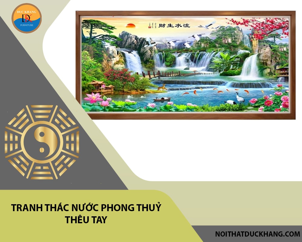 Tranh thác nước phong thuỷ thêu tay Tranh thác nước phong thuỷ thêu tay
