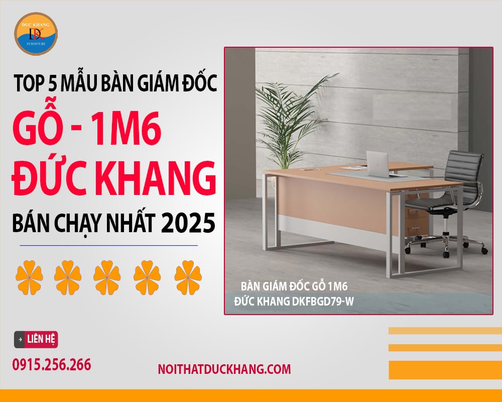 Bàn giám đốc gỗ 1m6 Đức Khang DKFBGD79-W Bàn giám đốc gỗ 1m6 Đức Khang DKFBGD79-W