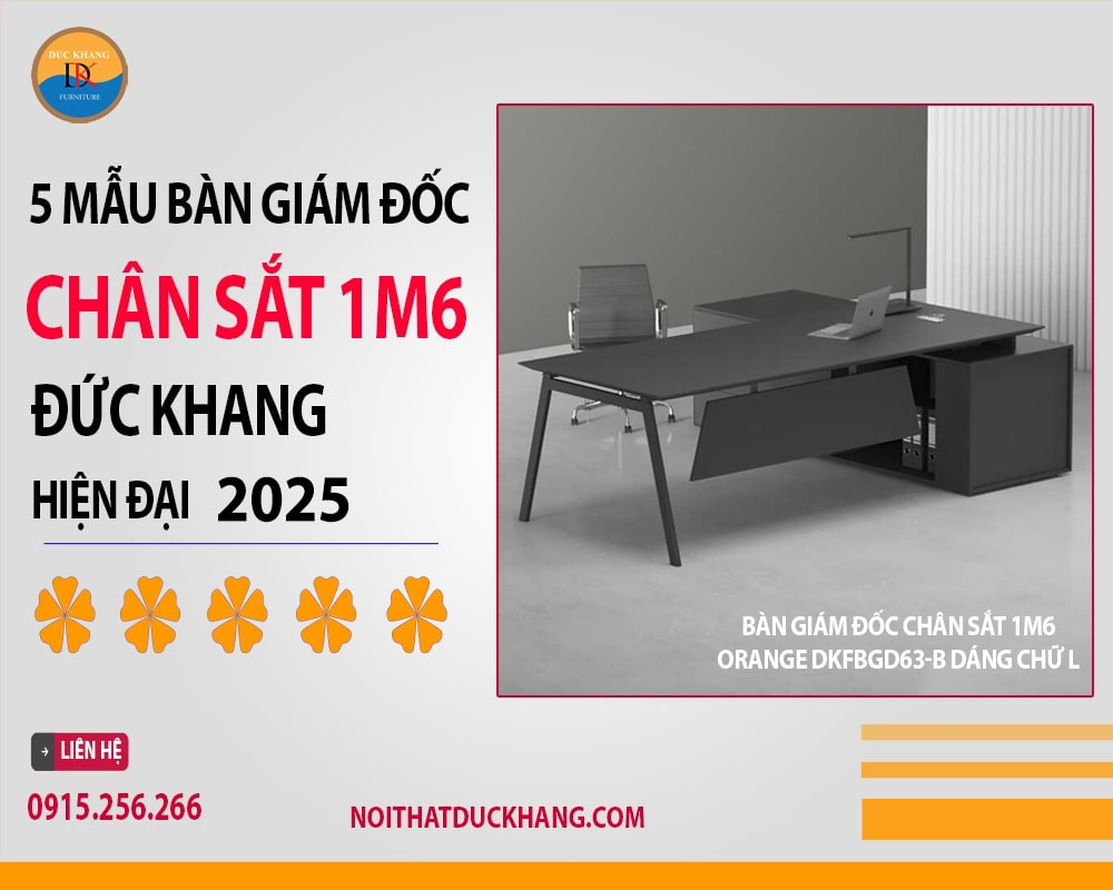Bàn giám đốc chân sắt 1m6 Orange DKFBGD63-B dáng chữ L Bàn giám đốc chân sắt 1m6 Orange DKFBGD63-B dáng chữ L