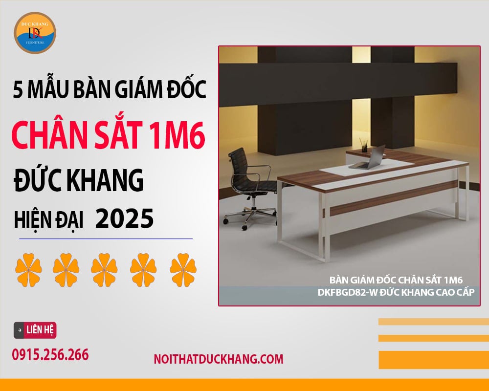 Bàn giám đốc chân sắt 1m6 DKFBGD82-W Đức Khang cao cấp Bàn giám đốc chân sắt 1m6 DKFBGD82-W Đức Khang cao cấp
