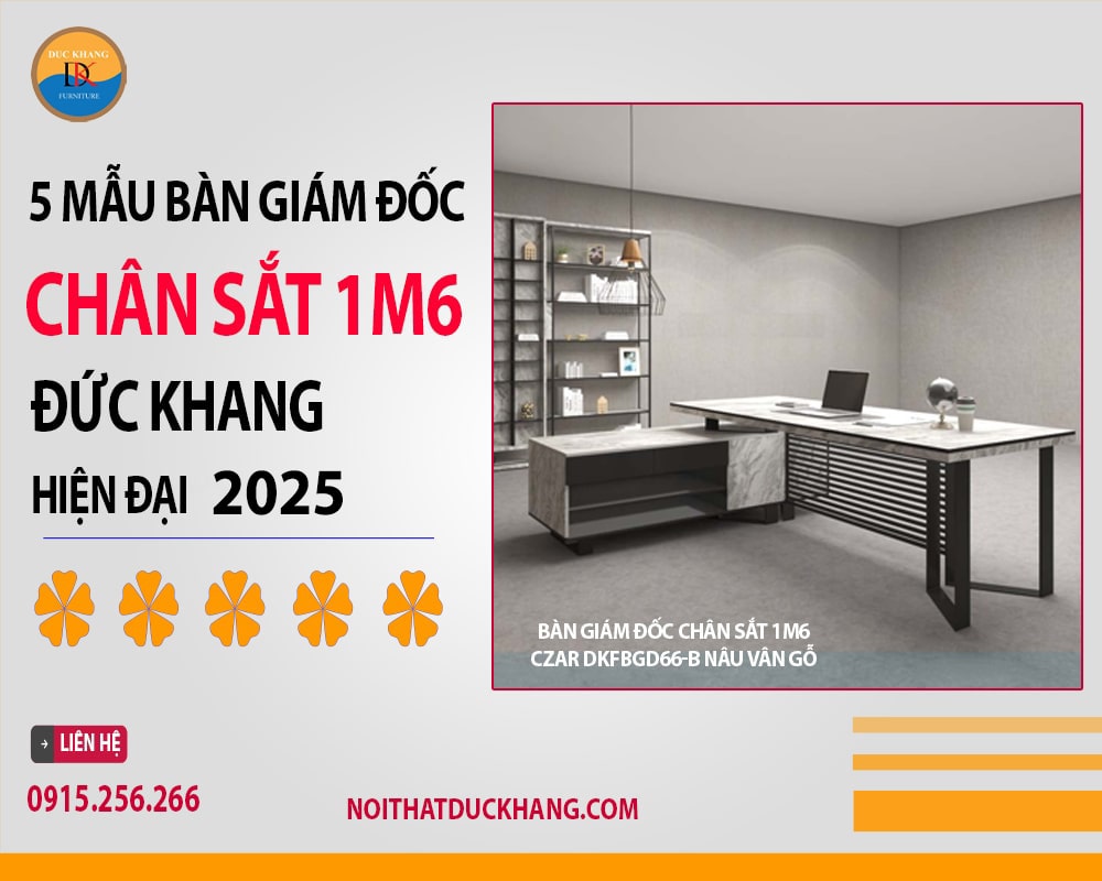 Bàn giám đốc chân sắt 1m6 Czar DKFBGD66-B nâu vân gỗ Bàn giám đốc chân sắt 1m6 Czar DKFBGD66-B nâu vân gỗ